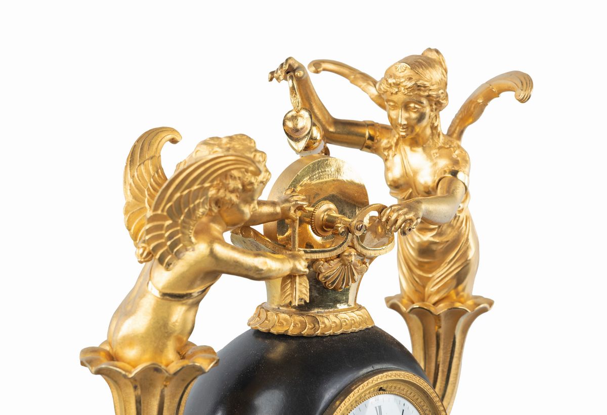Claude Galle ( Attribuito ) - Orologio in Bronzo Dorato e Marmo Nero.