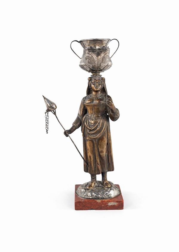 Antica lucerna in bronzo e argento  - Asta Argenti Antichi e da Collezione - Casa d'Aste Arcadia