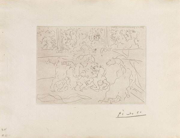 Pablo Picasso - Taureau et chevaux dans l&#39;ar&#232;ne