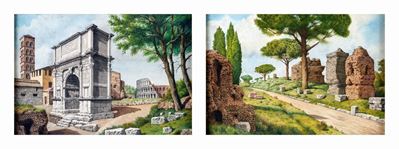 A) L'arco di Tito e il Colosseo B) Ruderi sulla Via Appia