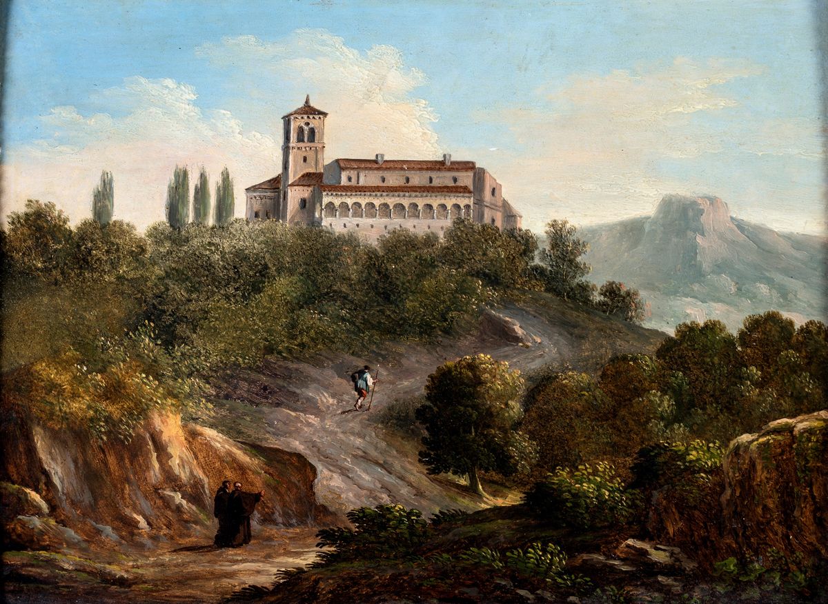Pittore Fine XVIII/inizio XIX Secolo - A) Paesaggio con L'eremo dei Camaldoli B) Paesaggio con Pa...