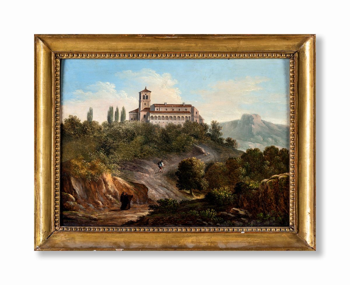 Pittore Fine XVIII/inizio XIX Secolo - A) Paesaggio con L'eremo dei Camaldoli B) Paesaggio con Pa...