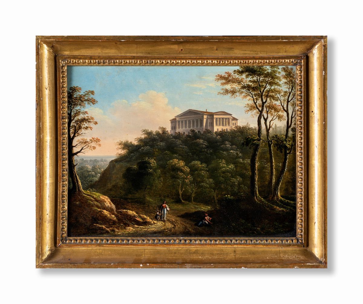 Pittore Fine XVIII/inizio XIX Secolo - A) Paesaggio con L'eremo dei Camaldoli B) Paesaggio con Pa...