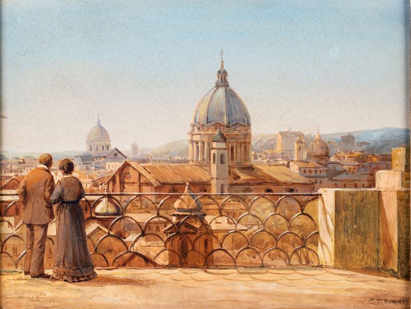 Carl Christian Frederik Thomsen - Tetti di Roma con San Carlo al Corso