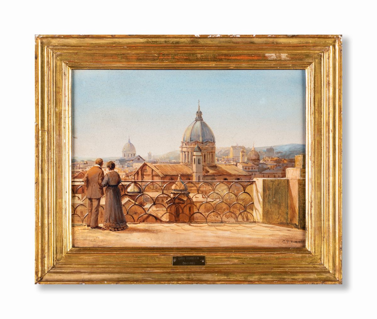 Carl Christian Frederik Thomsen - Tetti di Roma con San Carlo al Corso