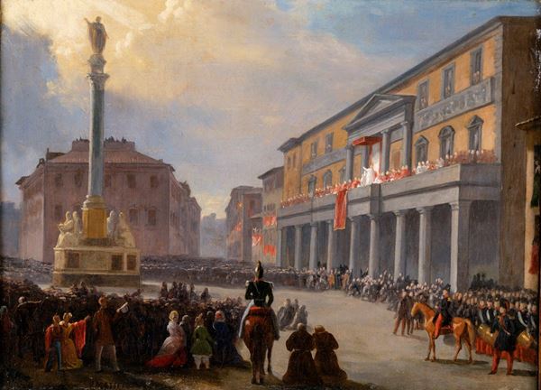 Pasquale Mattej (attribuito) - Inaugurazione della Colonna dell&#39;Immacolata in Piazza Mignanelli