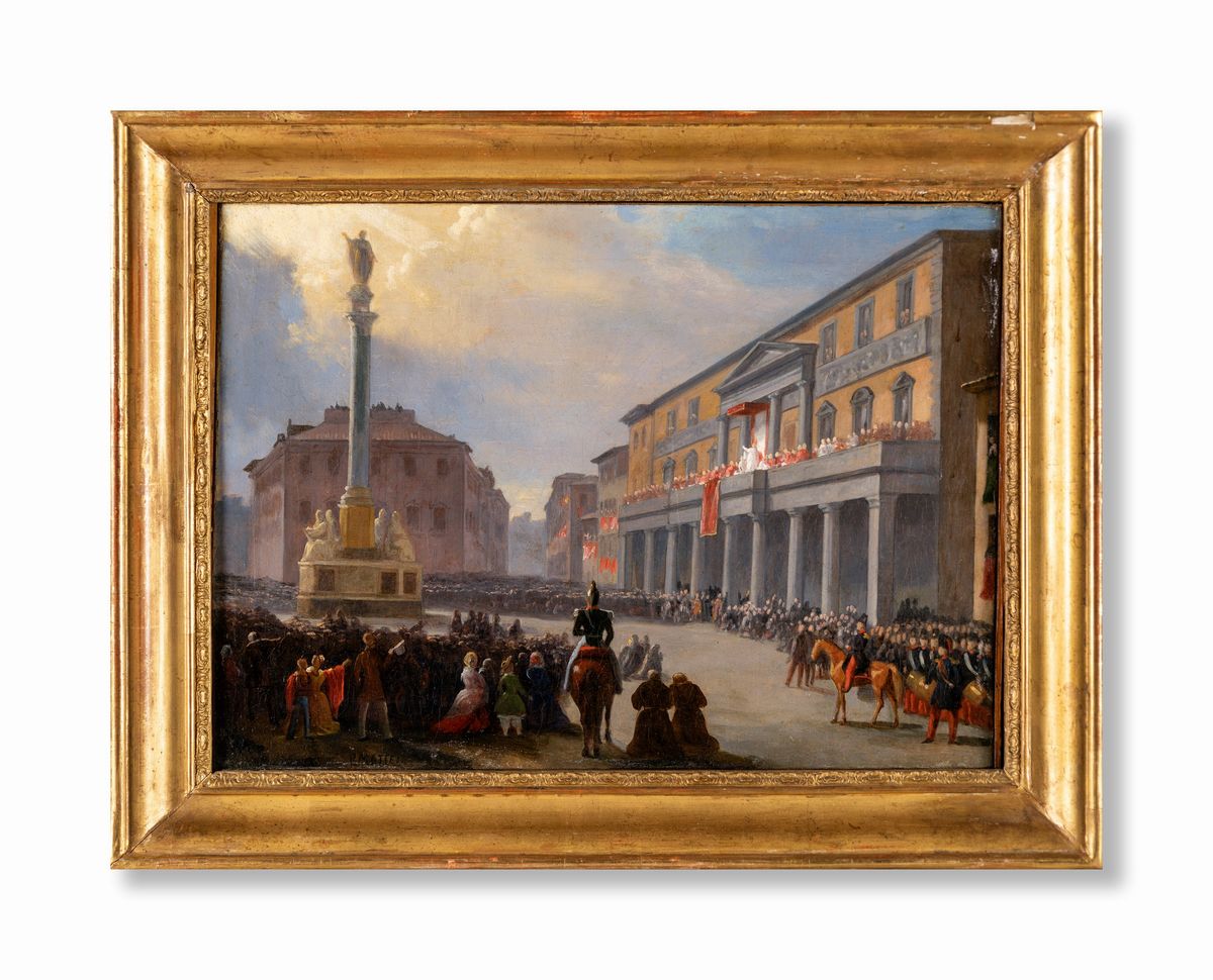 Pasquale Mattej (attribuito) - Inaugurazione della Colonna Dell'immacolata in Piazza Mignanelli