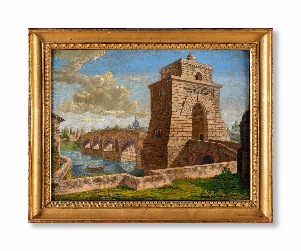Pittore Tedesco, Prima Metà del XIX Secolo - A) Basilica di Santa Maria in Domnica e la Fontana d...