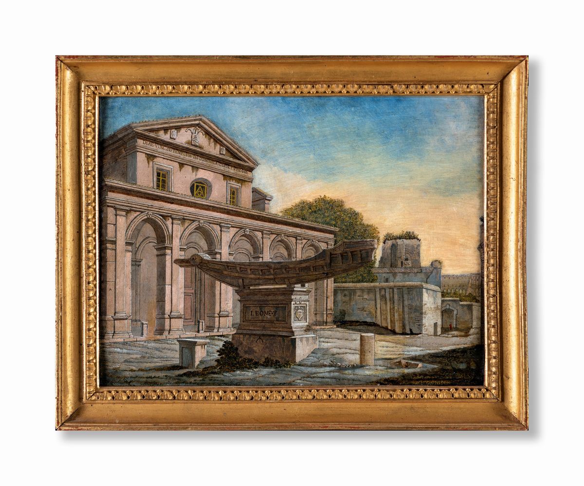 Pittore Tedesco, Prima Metà del XIX Secolo - A) Basilica di Santa Maria in Domnica e la Fontana d...
