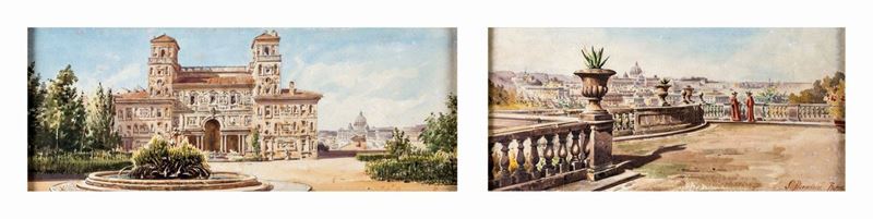 Stefano Donadoni - A) i Giardini di Villa Medici B) Scorcio della Terrazza del Pincio