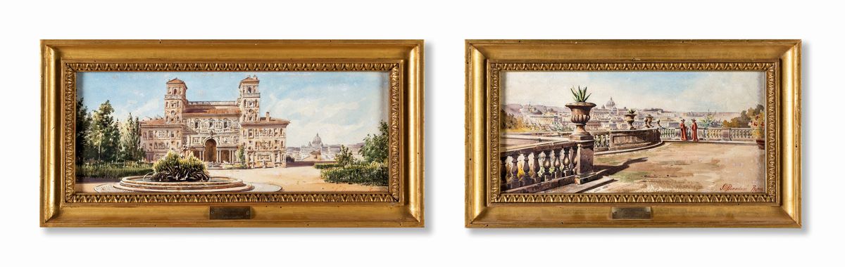 Stefano Donadoni - A) i Giardini di Villa Medici B) Scorcio della Terrazza del Pincio