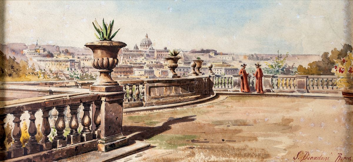 Stefano Donadoni - A) i Giardini di Villa Medici B) Scorcio della Terrazza del Pincio