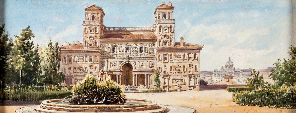 Stefano Donadoni - A) i Giardini di Villa Medici B) Scorcio della Terrazza del Pincio