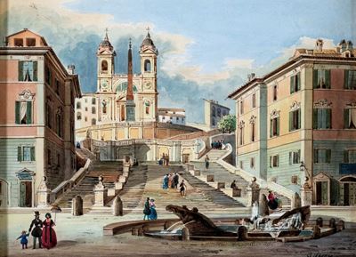 Piazza di Spagna con la Fontana della Barcaccia e la Scalinata di Trinità dei Monti