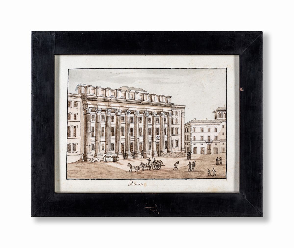 Scuola Romana del XIX Secolo - A) Veduta di Piazza Colonna B) Piazza di Pietra e il Colonnato del...