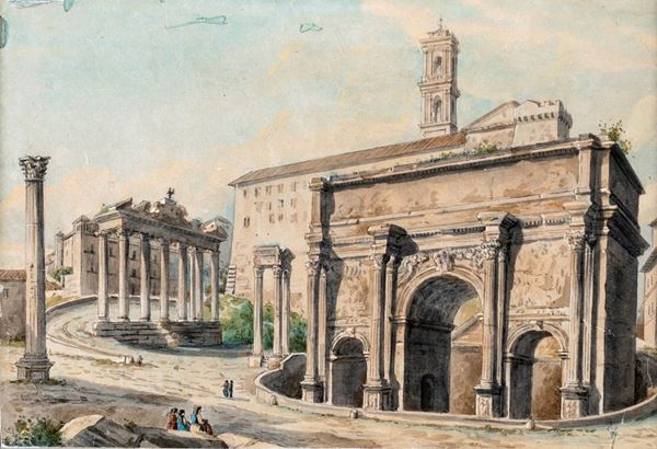 Pittore della prima met&#224; del XIX secolo - L&#39;arco di Settimio Severo al Foro Romano