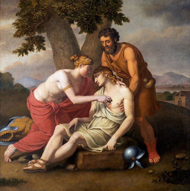 Pittore Neoclassico - Angelica Cura Medoro Ferito