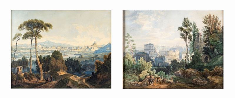 Thomas Dessoulavy - A) Veduta di Roma da Monte Mario B) il Colosseo dal Colle Oppio