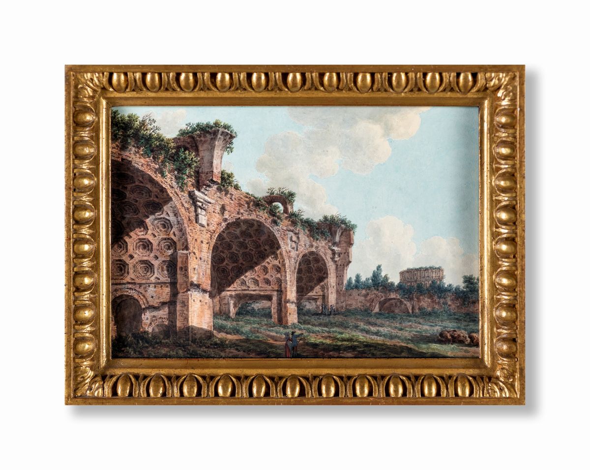Simone Pomardi (attribuito) - A) Scorcio del Foro con i Resti del Tempio di Antonino e Faustina B...