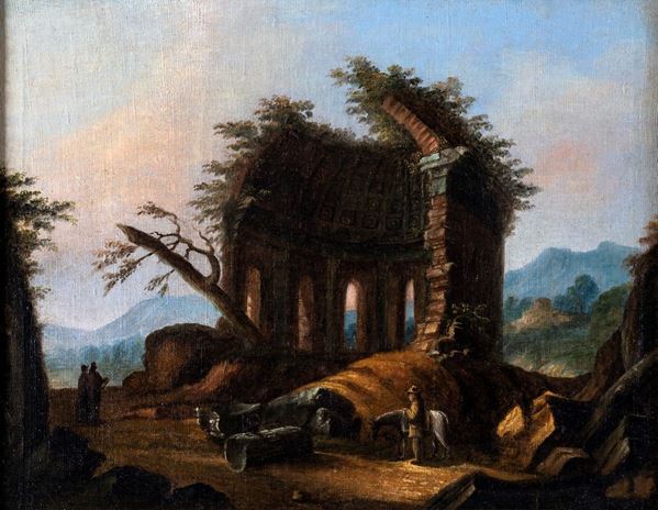 Pittore del XIX secolo - Paesaggio con i resti del tempio di Minerva Medica
