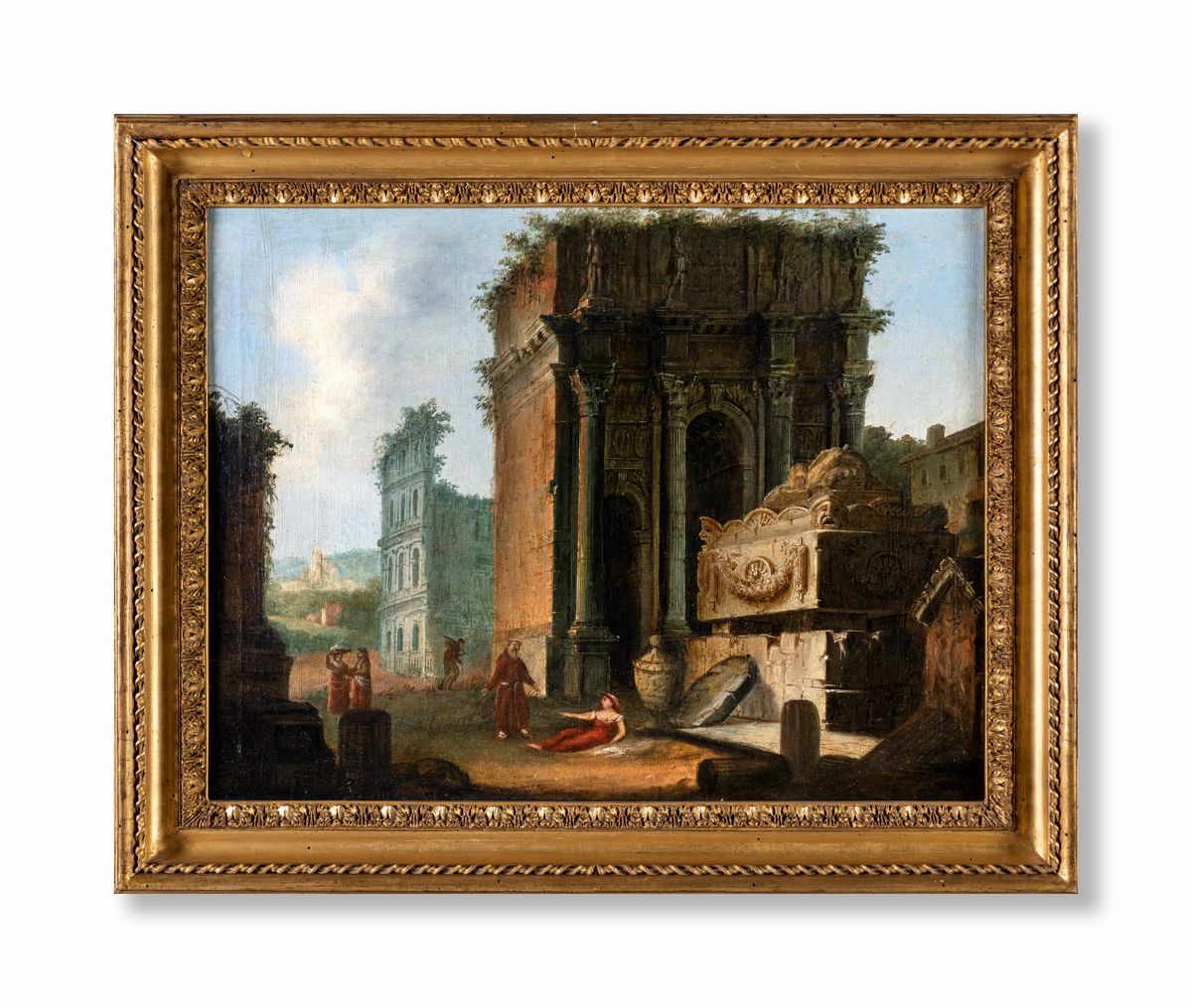 Pittore Fine del XVIII Secolo - Capriccio con Scorcio del Colosseo