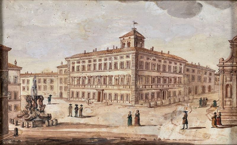 Pittore della Fine del XVIII Secolo - A) Palazzo Mattei di Giove Nell'omonima Piazza con la Fonta...