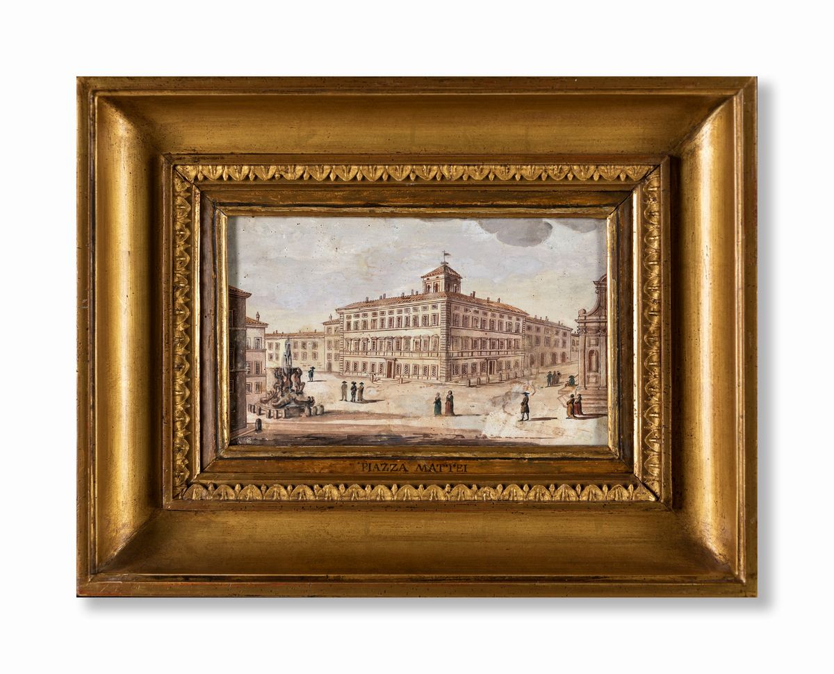 Pittore della Fine del XVIII Secolo - A) Palazzo Mattei di Giove Nell'omonima Piazza con la Fonta...