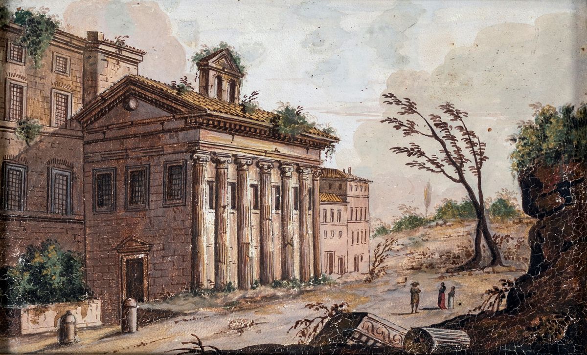 Pittore della Fine del XVIII Secolo - A) Palazzo Mattei di Giove Nell'omonima Piazza con la Fonta...