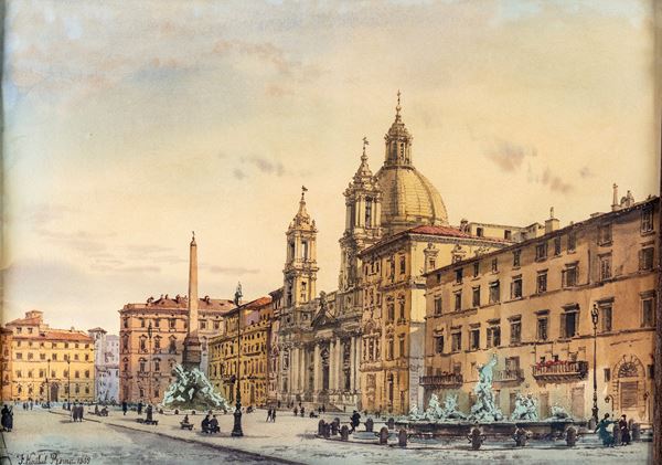 Pittore del XIX secolo - Veduta di piazza Navona