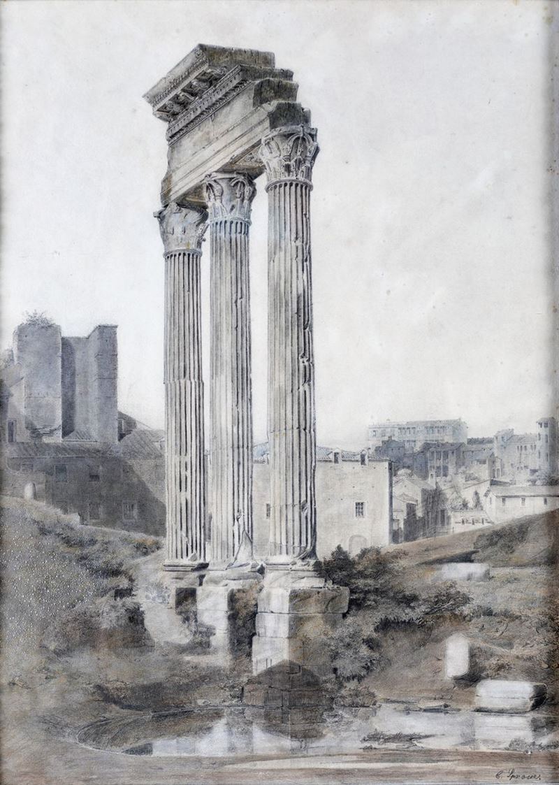 Carl Ferdinand Sprosse - Resti del Tempio dei Dioscuri al Foro