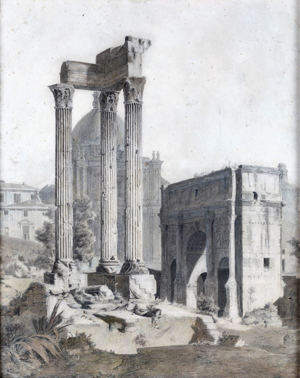 Carl Ferdinand Sprosse - Le tre colonne del tempio di Vespasiano e Tito al Foro
