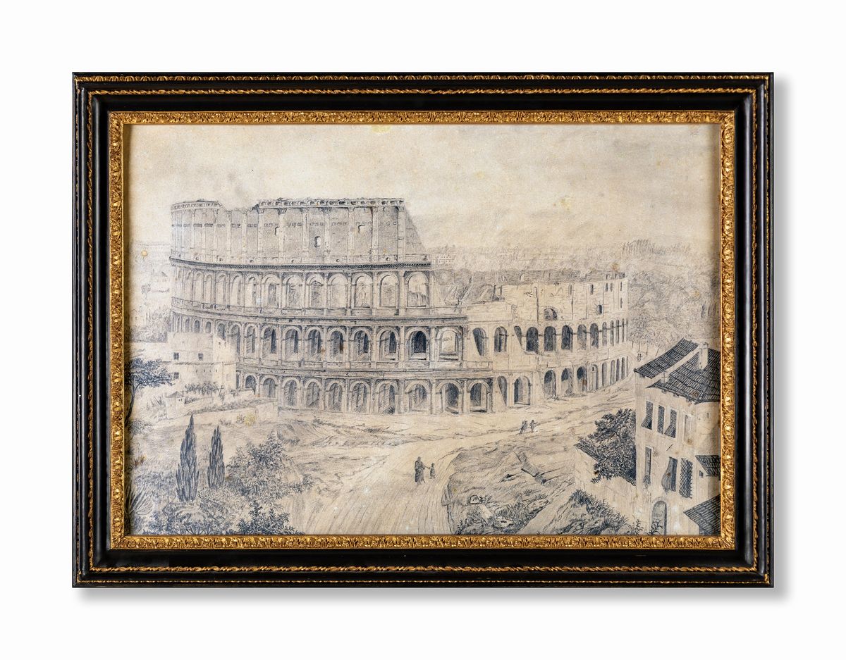 Pittore della Fine del XIX Secolo - A) il Tevere a Castel Sant'angelo B) Veduta del Colosseo
