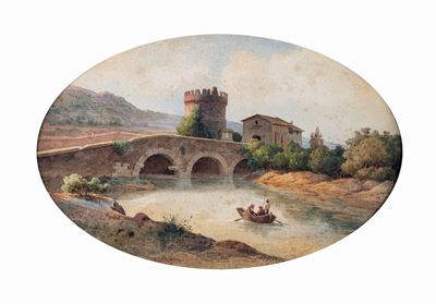 Veduta del Ponte Lucano con il Sepolcro dei Plauzi nei Pressi di Tivoli