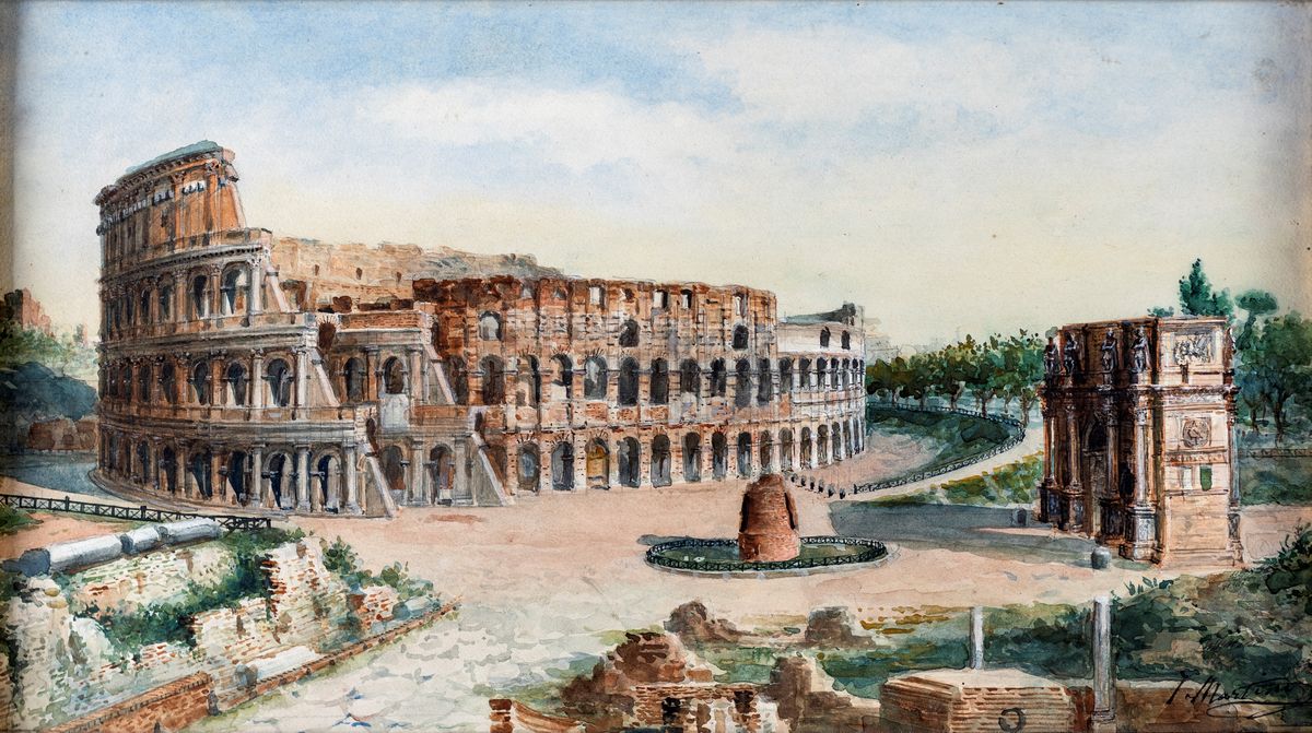 Juan Jiménez Martin (noto Anche Come Martino del Don) - A) Veduta del Colosseo con L'arco di Cost...