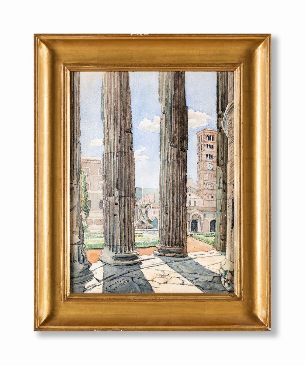 Pittore degli Inizi del XX Secolo - Scorcio della Basilica di Santa Maria in Cosmedin dalle Colon...