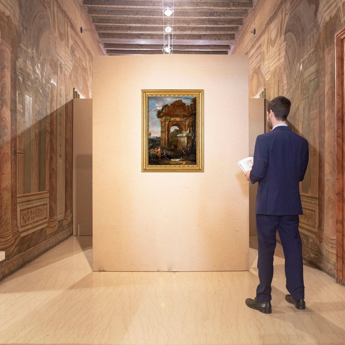 Pittore Fine XVIII/inizio XIX Secolo - Capriccio di Ruderi Romani con Figure
