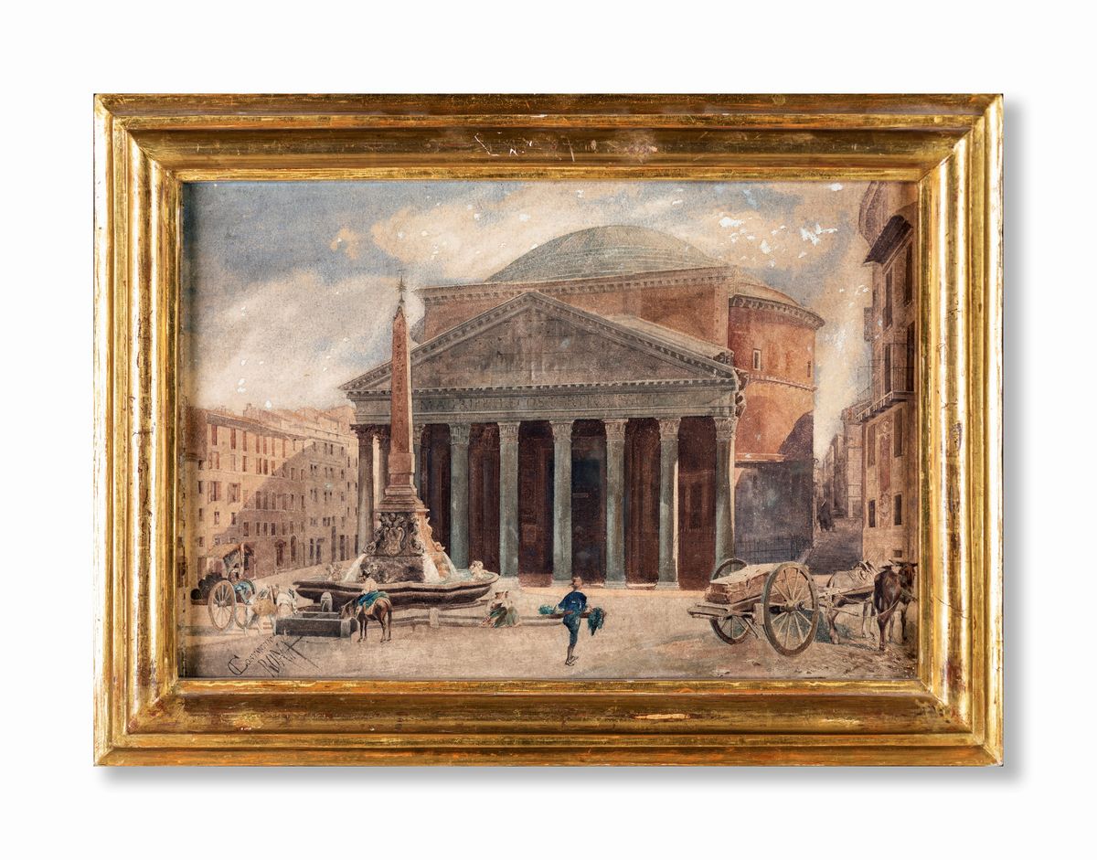 Giuseppe Costantini - Piazza della Rotonda Col Pantheon e la Fontana Rinascimentale con L'obelisc...