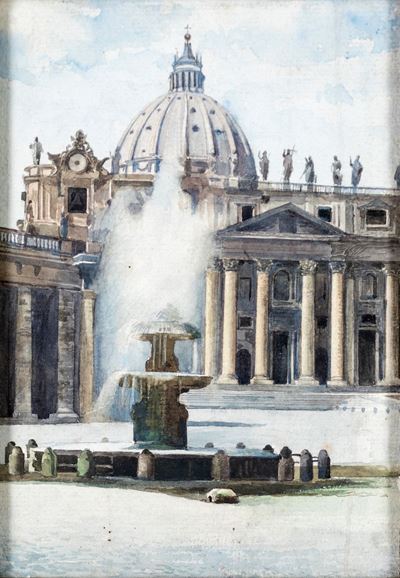 Scorcio della Basilica Vaticana con la Fontana di Carlo Maderno