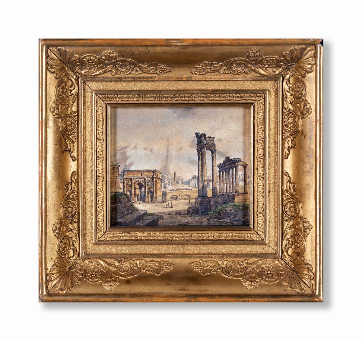 Arthur John Strutt - Veduta del Foro Romano con L'arco di Settimio Severo e i Resti del Tempio di...