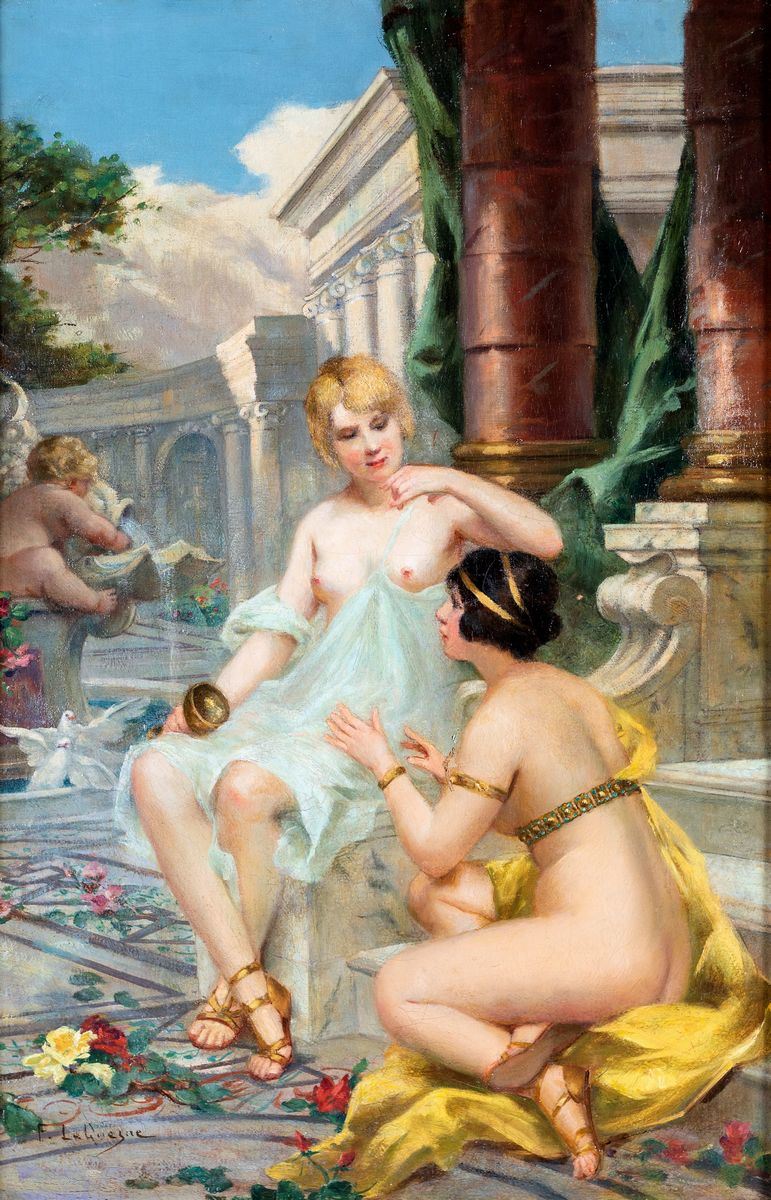 Scuola Francese, Inizio del XX Secolo - Donne Ancelle in Scenario Classico