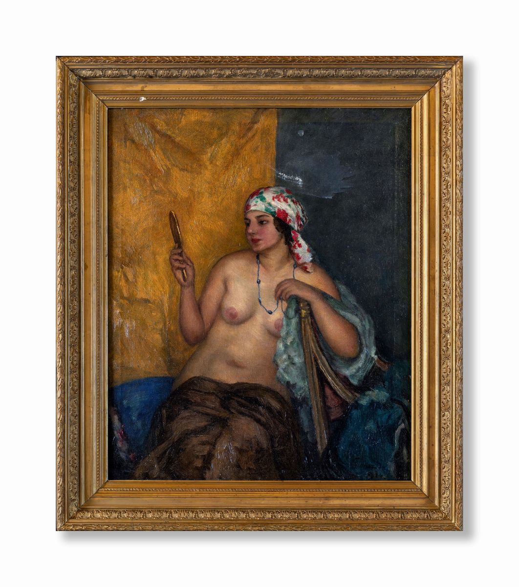 Pittore della Fine del XIX Secolo - Donna che Si Specchia