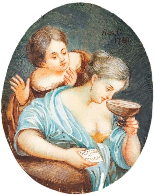Miniaturista del XVIII secolo - Ghismunda e un&#39;ancella