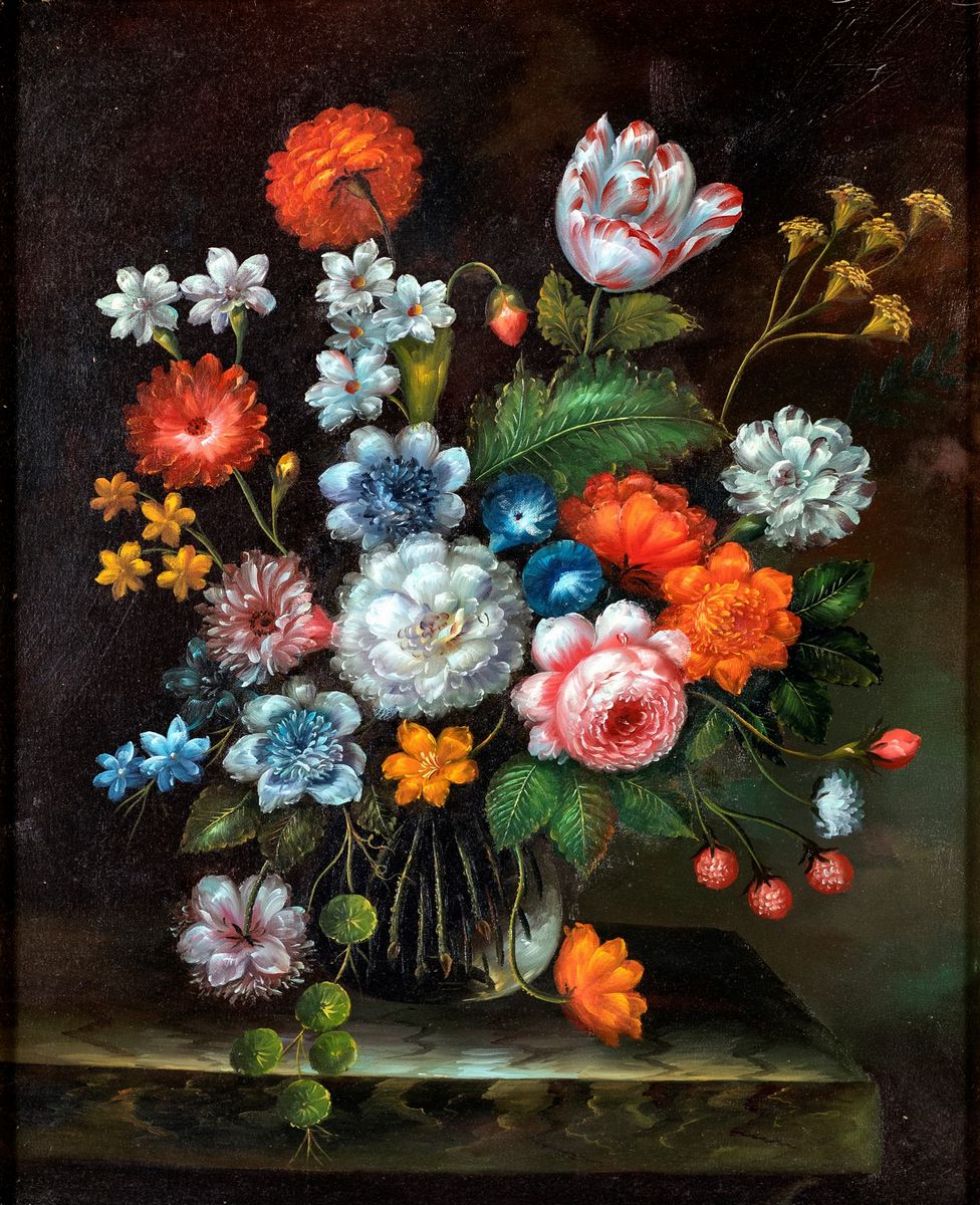 Pittore della Fine del XIX Secolo - Coppia di Nature Morte di Fiori, Fine XIX Secolo