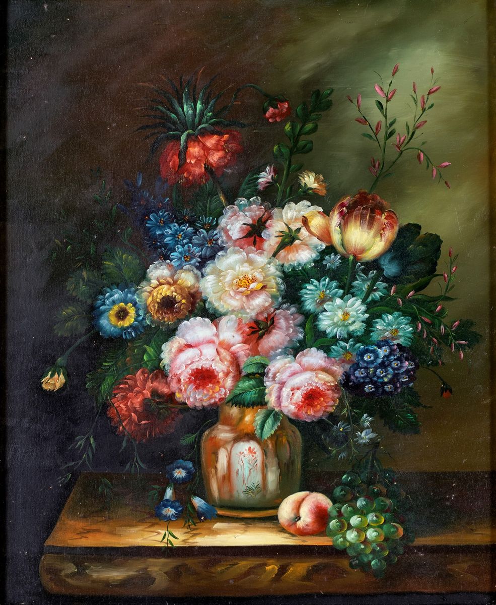 Pittore della Fine del XIX Secolo - Coppia di Nature Morte di Fiori, Fine XIX Secolo