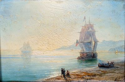 Pittore Russo del XIX Secolo, Marina con Veliero