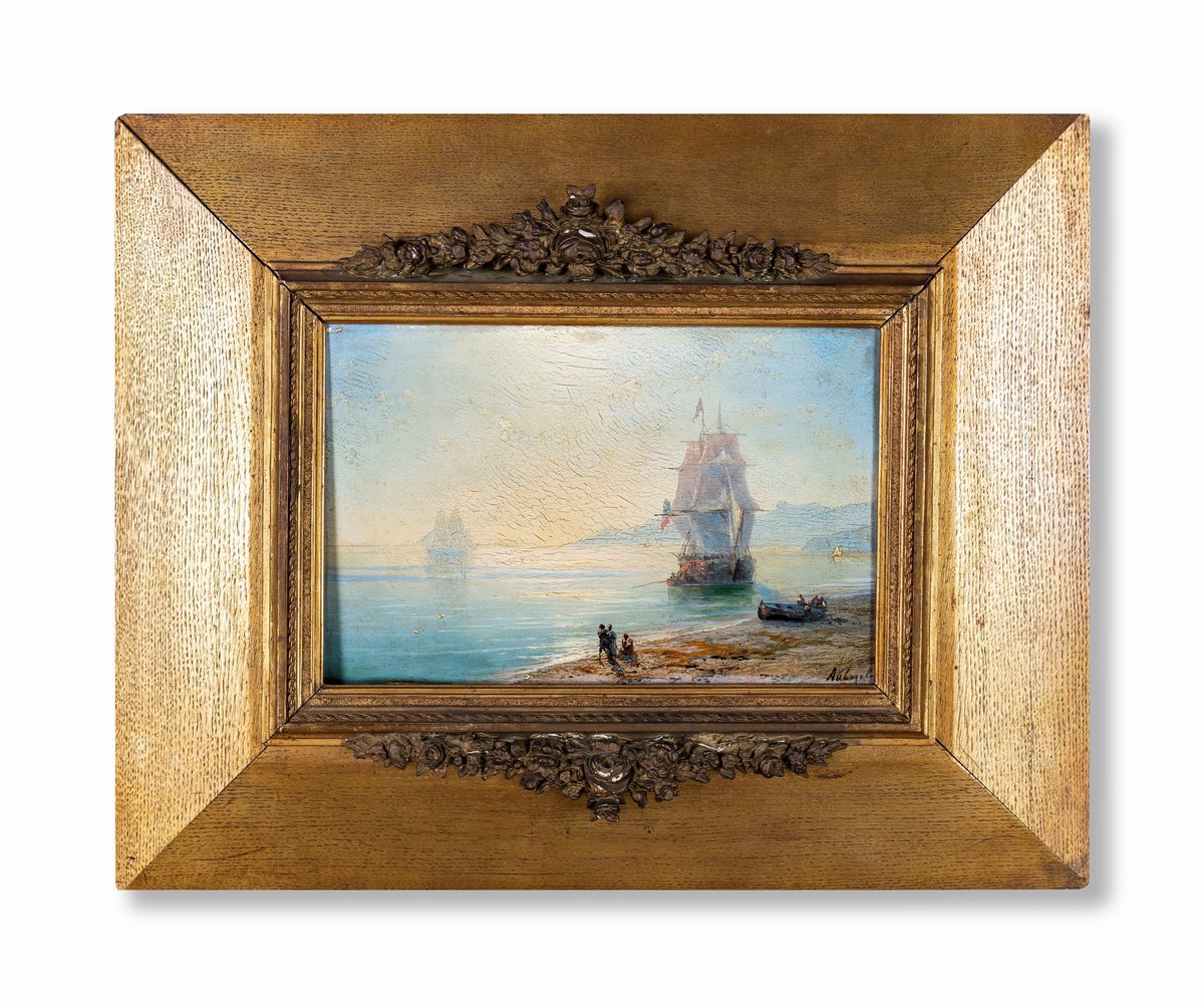Pittore Russo del XIX Secolo, Marina con Veliero