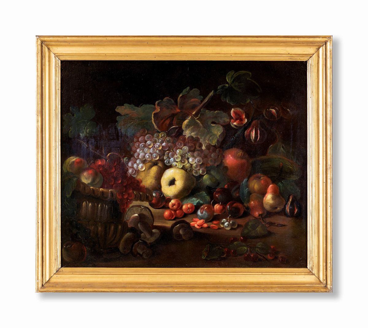 Scuola Romana del XVII Secolo - Natura Morta di Frutta e Funghi