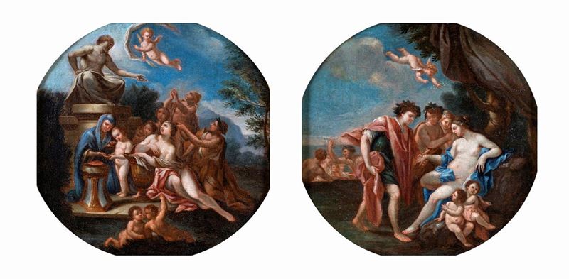 Scuola Francese del XVII Secolo - A) Bacco e Arianna alla Presenza di Giove B) le Nozze di Bacco ...