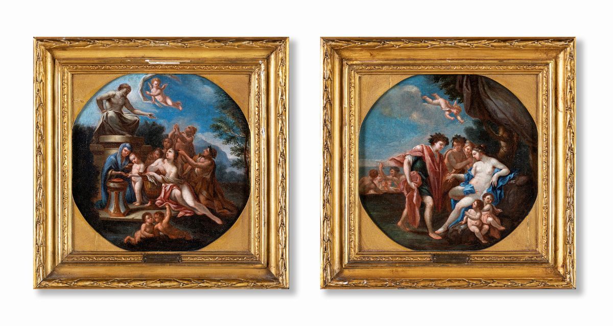 Scuola Francese del XVII Secolo - A) Bacco e Arianna alla Presenza di Giove B) le Nozze di Bacco ...