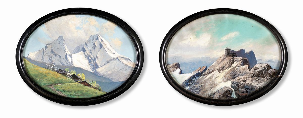 Paul Hermann Wolff - A) Paesaggio con Cime Innevate B) Vette con Castello